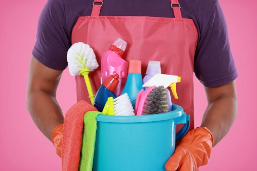 Preparing a home for deep cleaning with organized cleaning tools