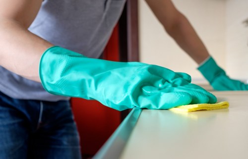 Commercial office cleaning services in progress