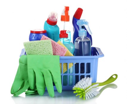 A person organizing a domestic cleaning routine checklist